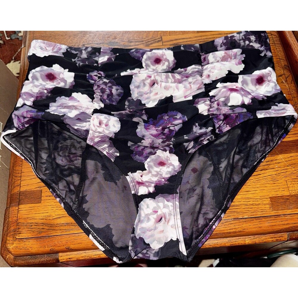 Torrid Women's 1X Floral Pattern High Rise Ruched Bikini Bottom